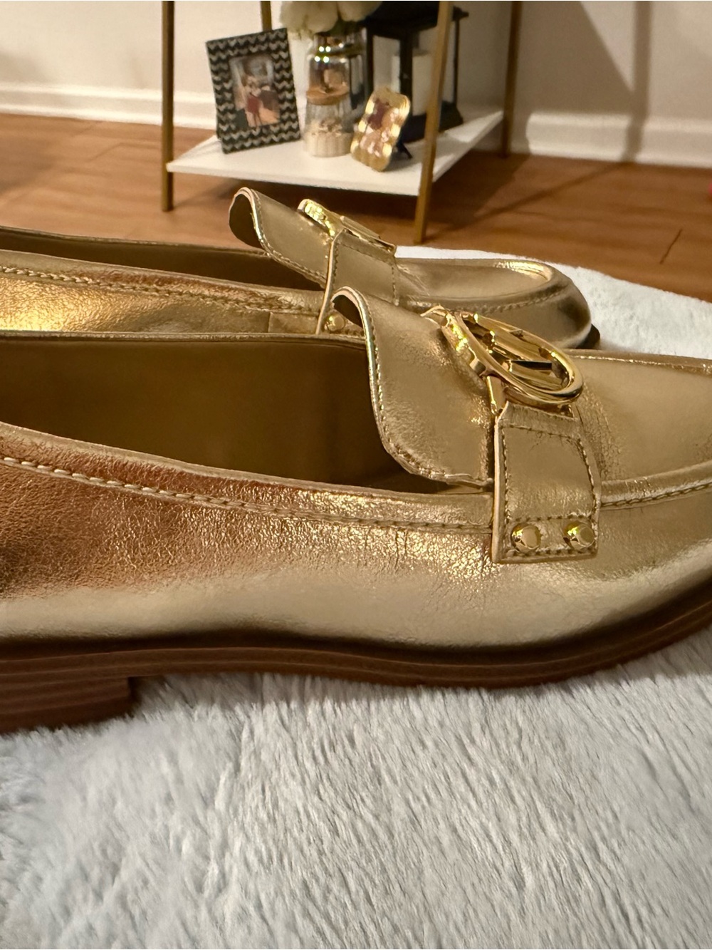 Michael Kors Metallic Gold MK Logo Loafers - Picture 2 of 4